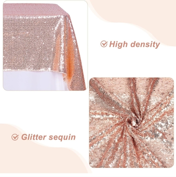 SET OF 2! Rose Gold Sequin Tablecloth Pink Gold Square Overlay 50x50" - Picture 5 of 7